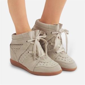 ISABEL MARANT | Suede Bobby Wedge Sneakers in Beige | 10